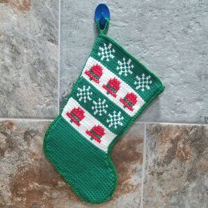Handmade Christmas Stocking Plastic Canvas Snowflakes Bells